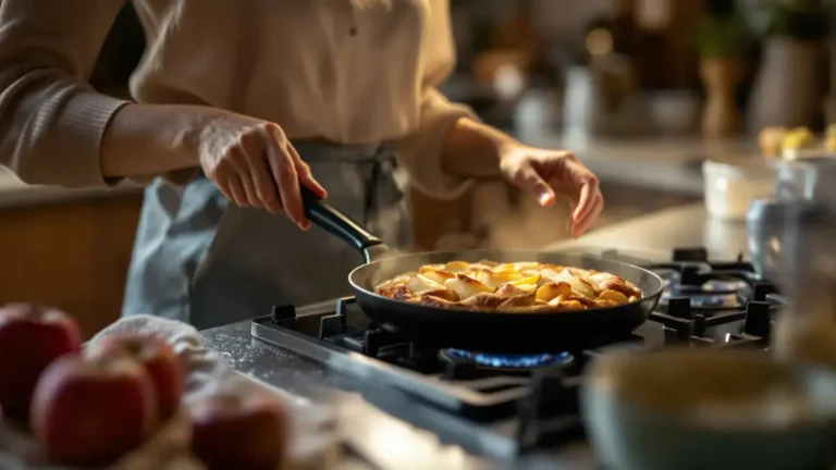 Tento nepečený jablečný koláč překvapí svou rychlostí připravený za 10 minut na pánvi